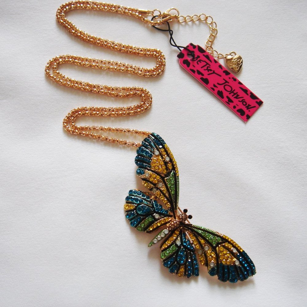 BUTTERFLY PENDANT BROOCH BETSEY JOHNSON NECKLACE
